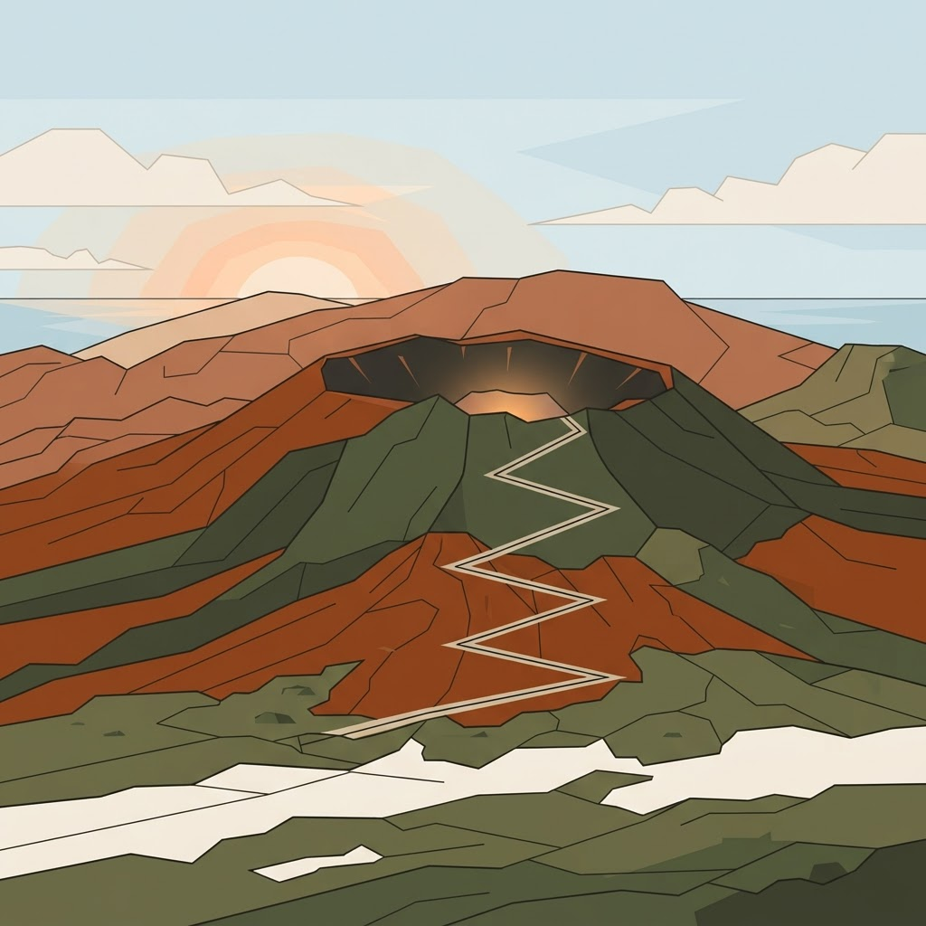 Le Piton de la Fournaise au lever du jour, avant les nuages